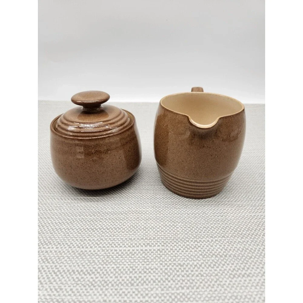 Denby Langley Greystone Brown Sugar Bowl And Creamer Jug Set Discontinued
